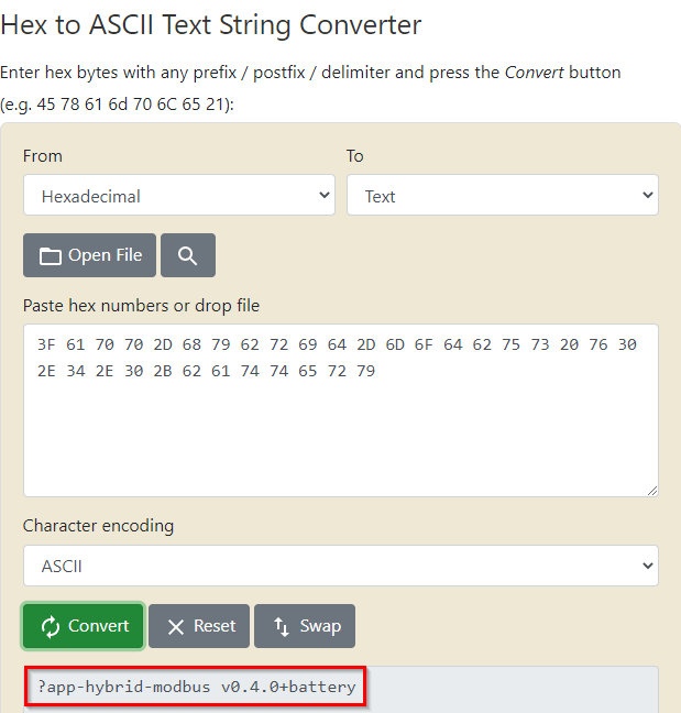 TTN LoRaWAN uplink to ascii conversion get firmware version