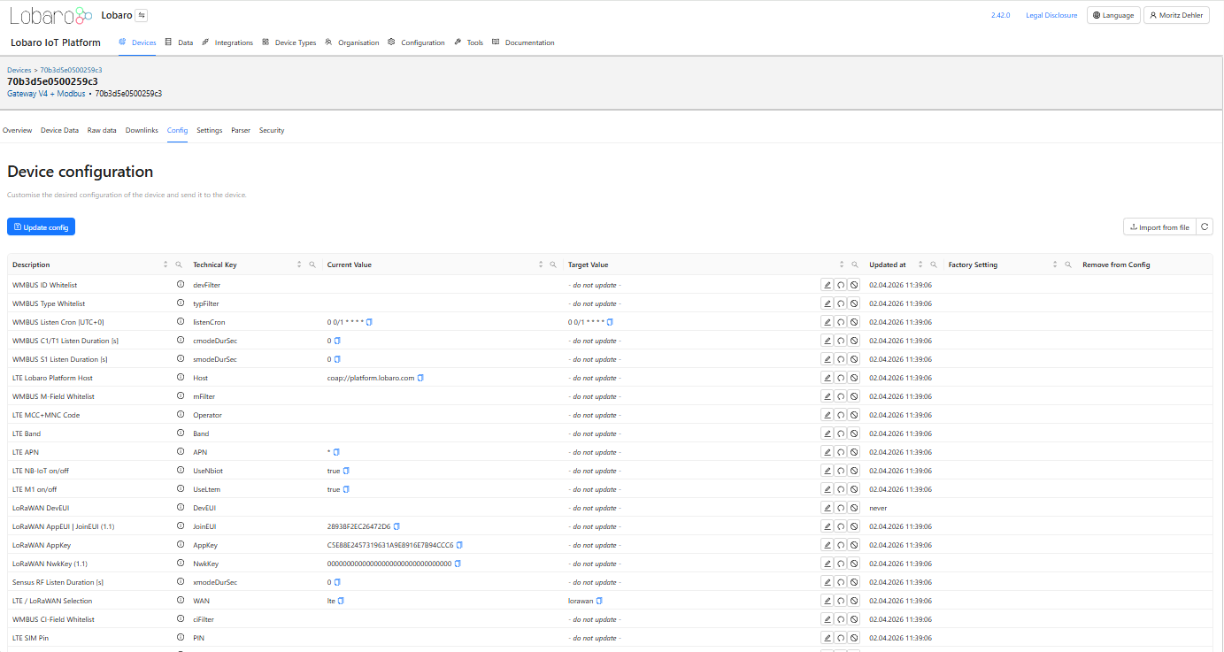 Lobaro Platform Configuration Tab