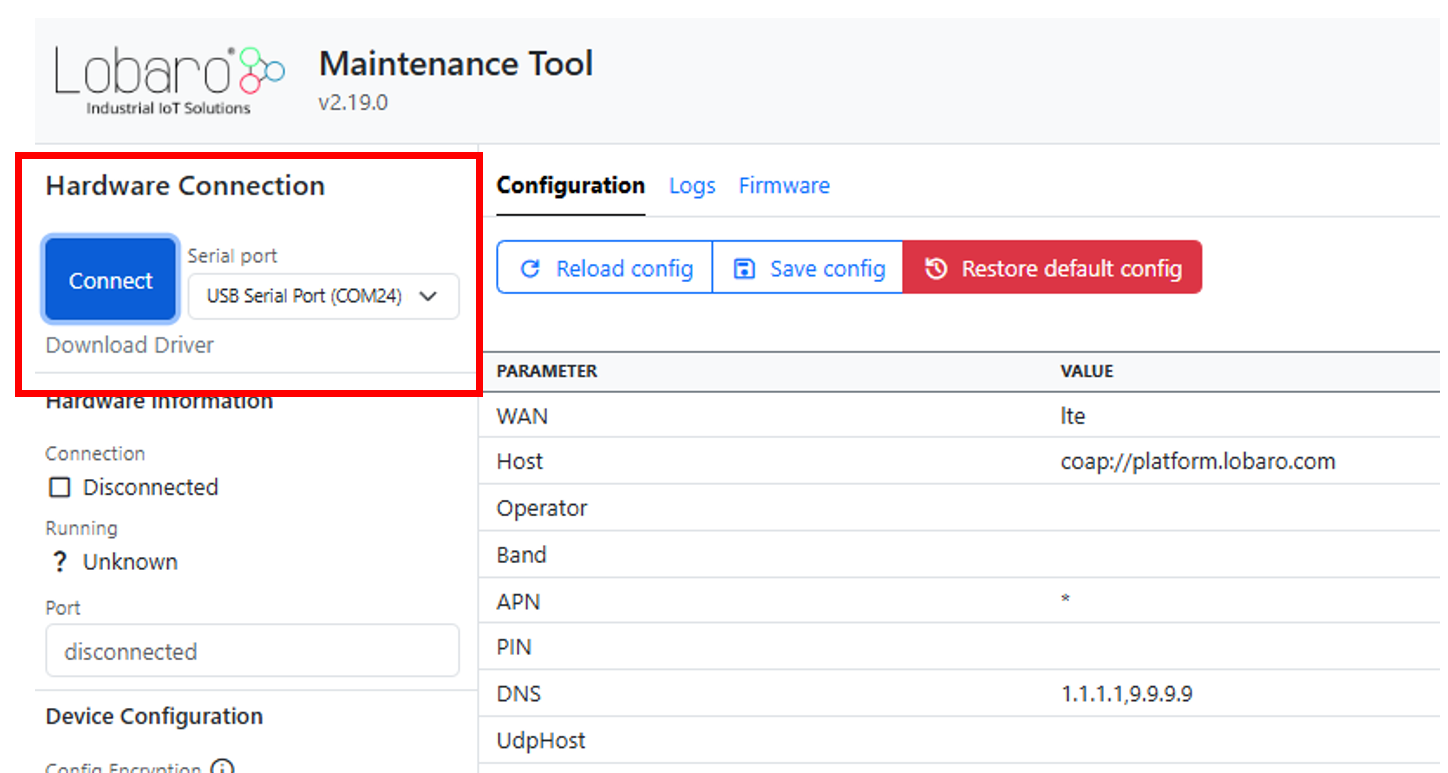 Lobaro Configuration Tool - Automatic Connection